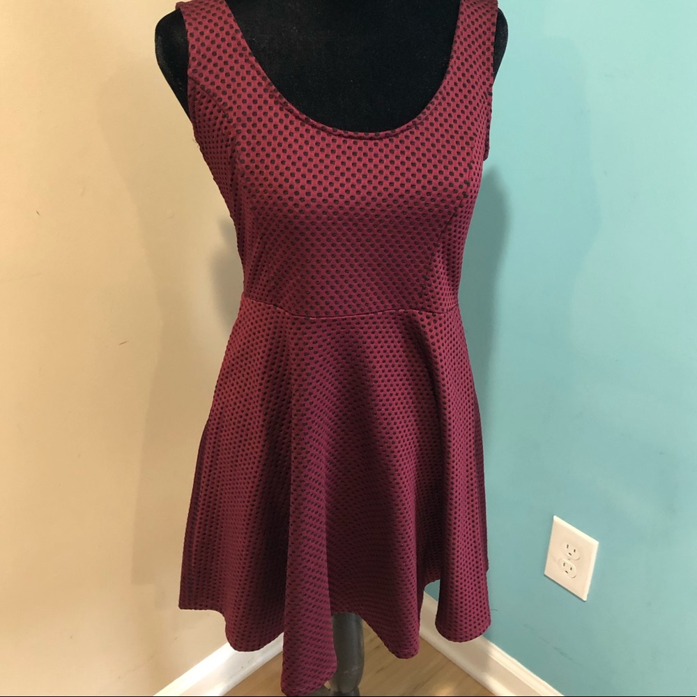 Maroon Dress with Black Dots